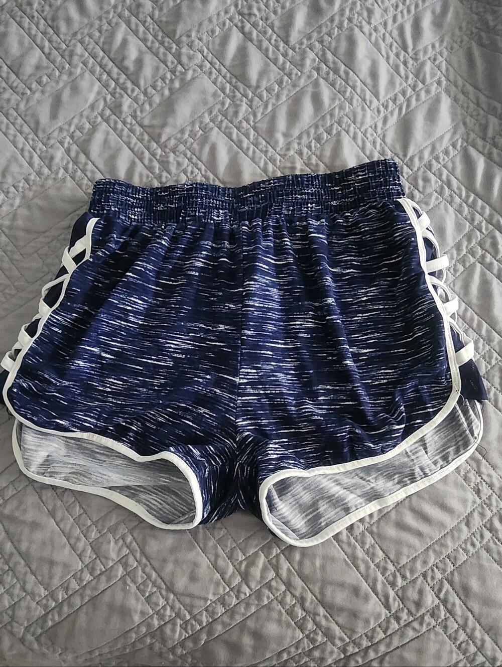 shosho Navy Space-Dye Athletic Shorts with White Trim